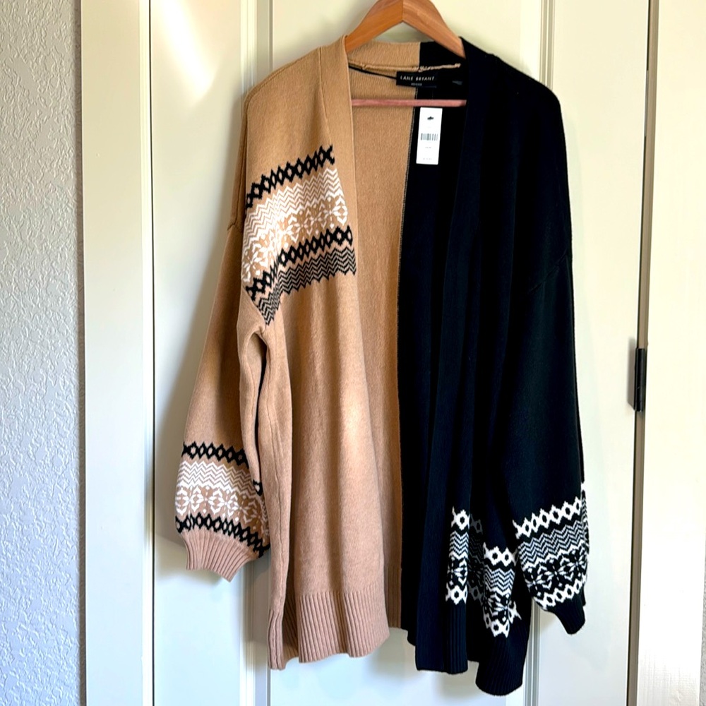 NWT Lane Bryant camel and black cardigan